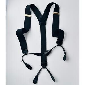 Black Suspenders Black Leather Gold Brass Hardware Made In England Formal